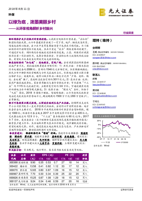 环保行业深度：从环保视角解析乡村振兴：以绿为底，泼墨美丽乡村