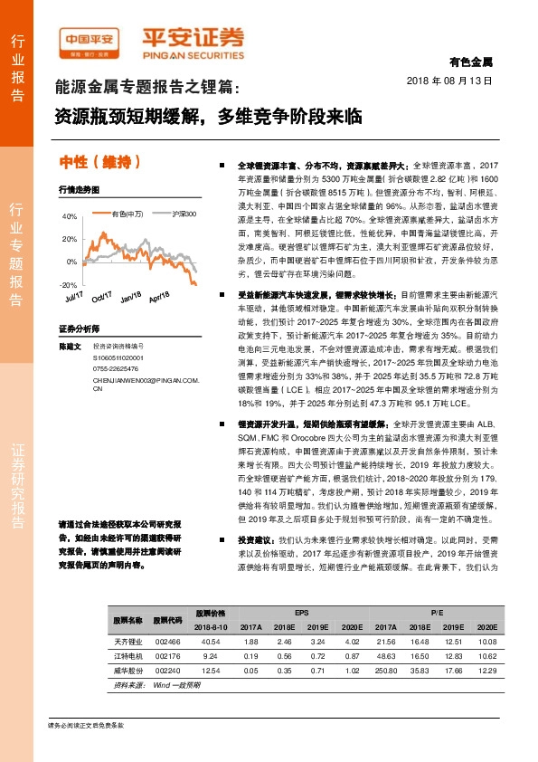 能源金属专题报告之锂篇：资源瓶颈短期缓解，多维竞争阶段来临