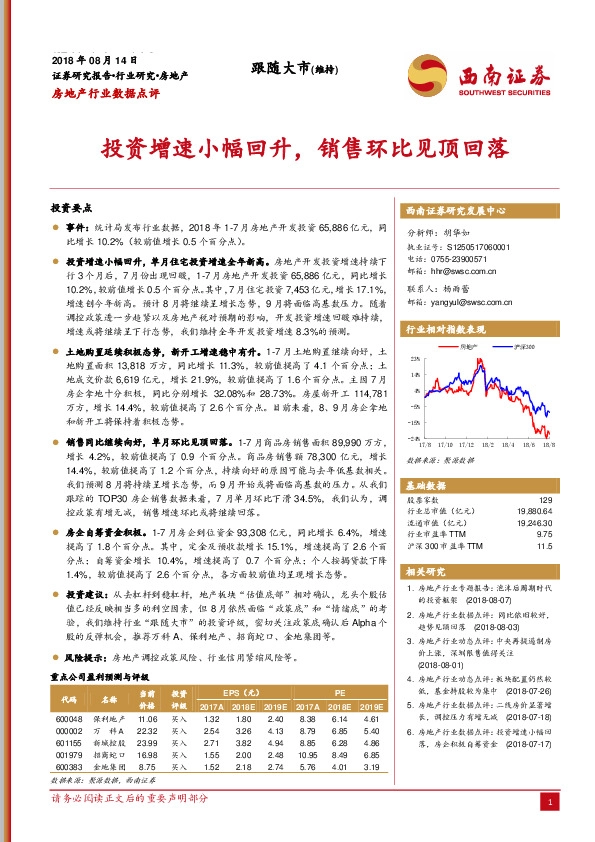 房地产行业数据点评：投资增速小幅回升，销售环比见顶回落