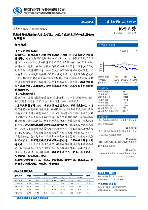 机械设备行业动态报告：长期看好先进制造及自主可控，关注有业绩支撑和确定成长周期行业