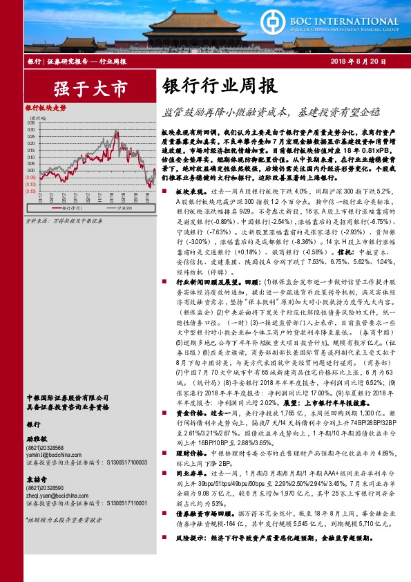 银行行业周报：监管鼓励再降小微融资成本，基建投资有望企稳