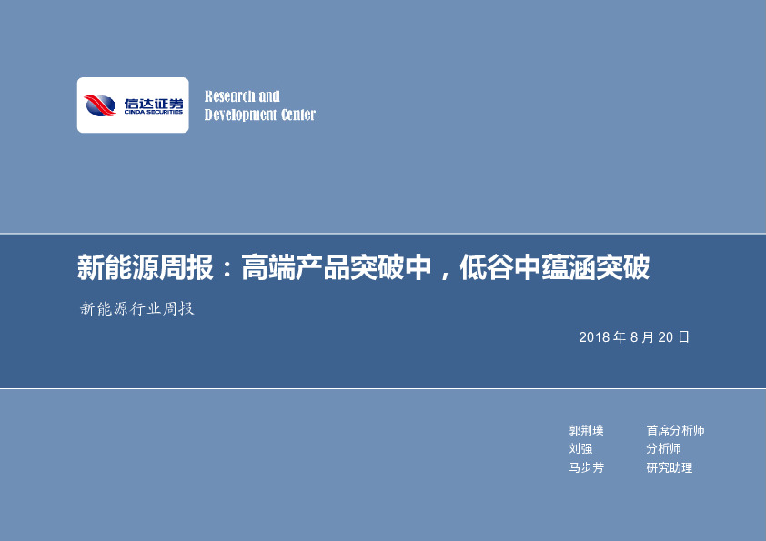 新能源周报：高端产品突破中，低谷中蕴涵突破