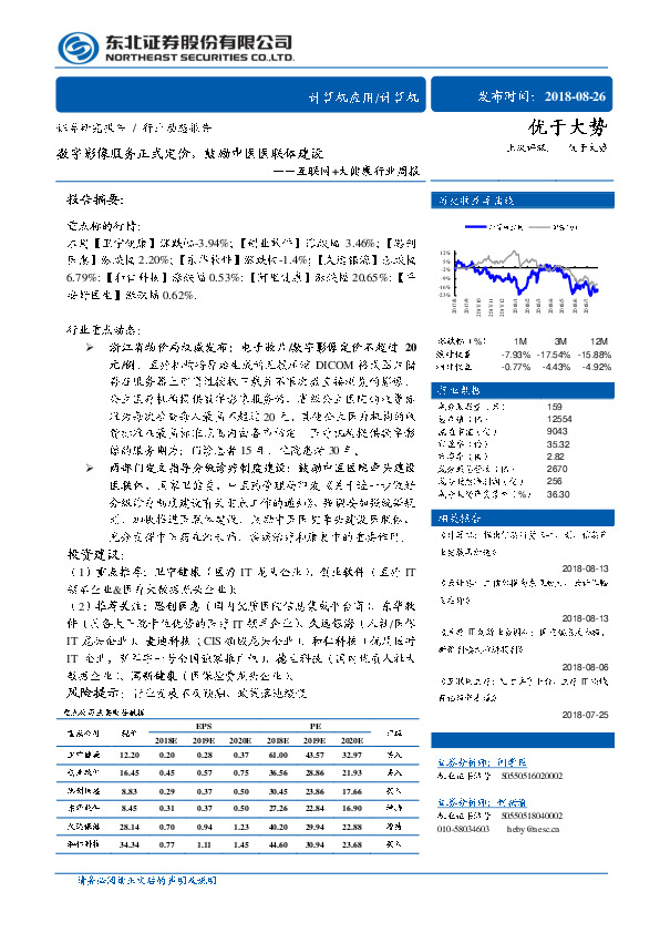 互联网+大健康行业周报：数字影像服务正式定价，鼓励中医医联体建设