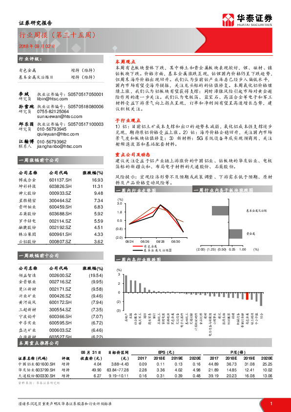有色金属行业周报（第三十五周）