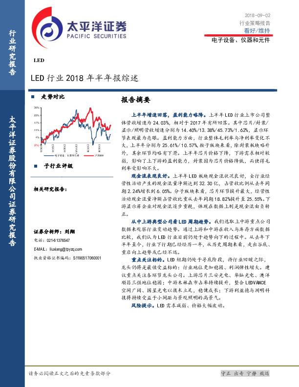 电子设备、仪器和元件：LED行业2018年半年报综述