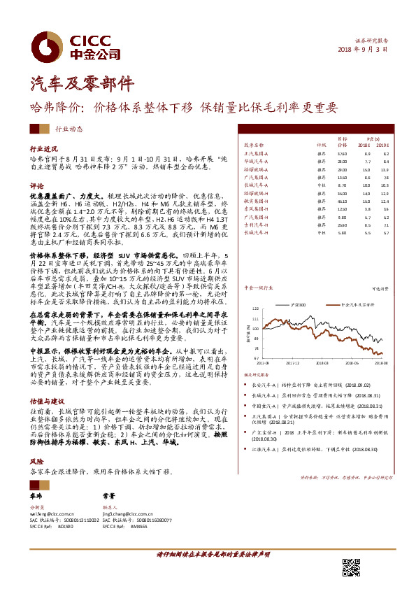 汽车及零部件：哈弗降价：价格体系整体下移 保销量比保毛利率更重要