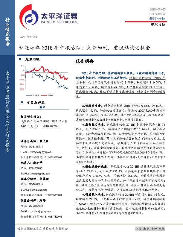 新能源车2018年中报总结：竞争加剧，重视结构化机会