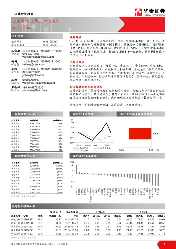 航天军工行业周报（第三十七周）