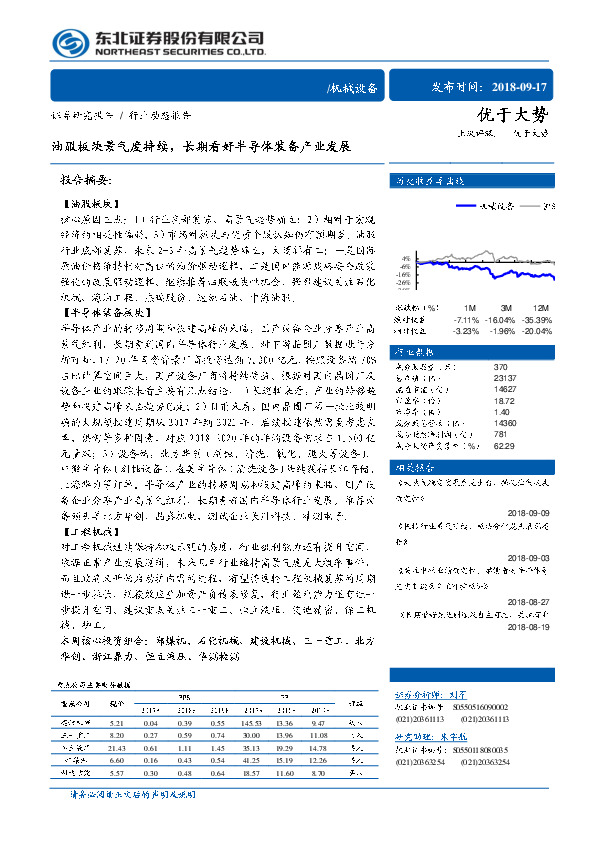 机械设备行业动态报告：油服板块景气度持续，长期看好半导体装备产业发展
