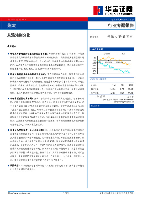 焦炭行业专题报告：从混沌到分化