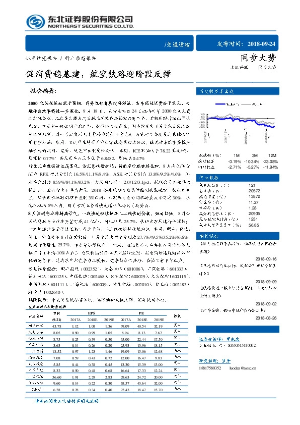 交通运输行业动态：促消费稳基建，航空铁路迎阶段反弹
