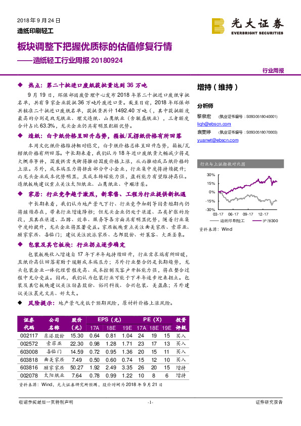 造纸轻工行业周报：板块调整下把握优质标的估值修复行情