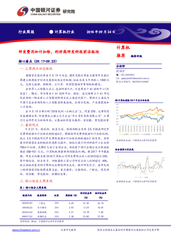计算机行业周报：研发费用加计扣除，利好高研发科技前沿板块