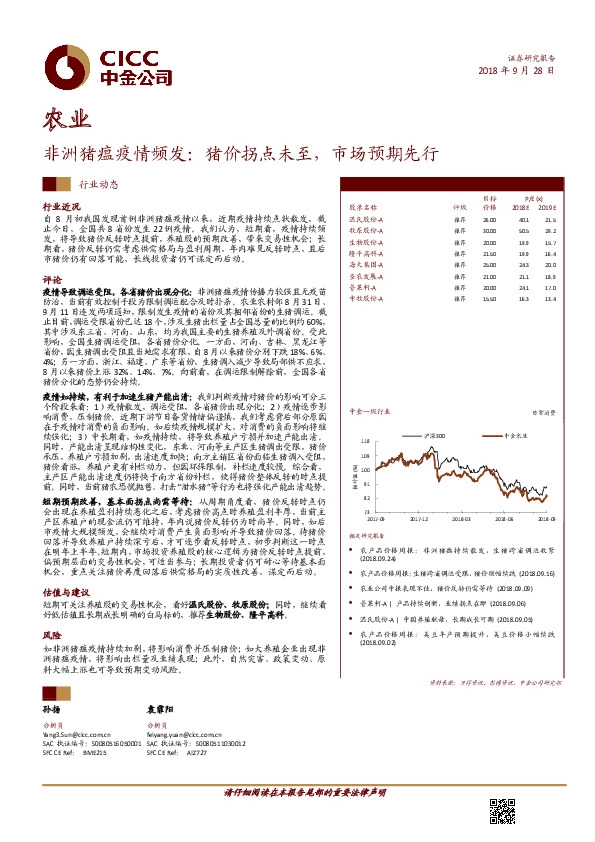 农业-非洲猪瘟疫情频发：猪价拐点未至，市场预期先行