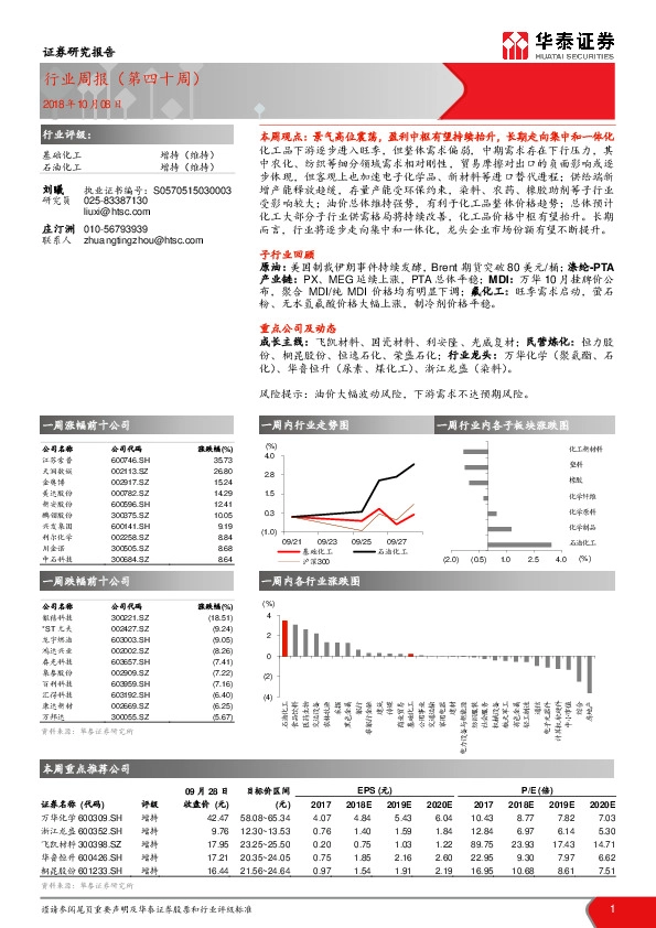 基础化工行业周报（第四十周）