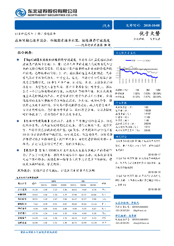 汽车行业周报第39期：最坏时期已逐步过去，积极因素逐步出现，继续推荐宁波高发