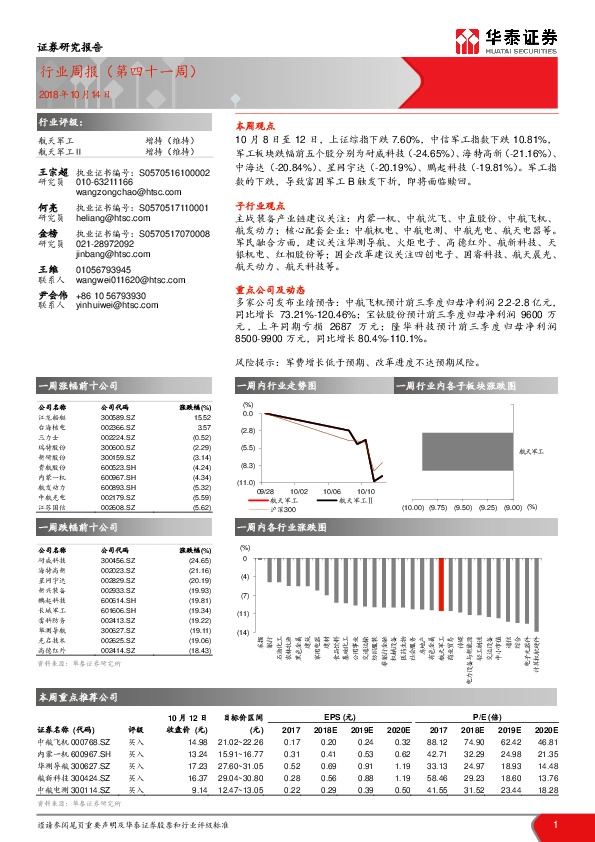 航天军工行业周报（第四十一周）
