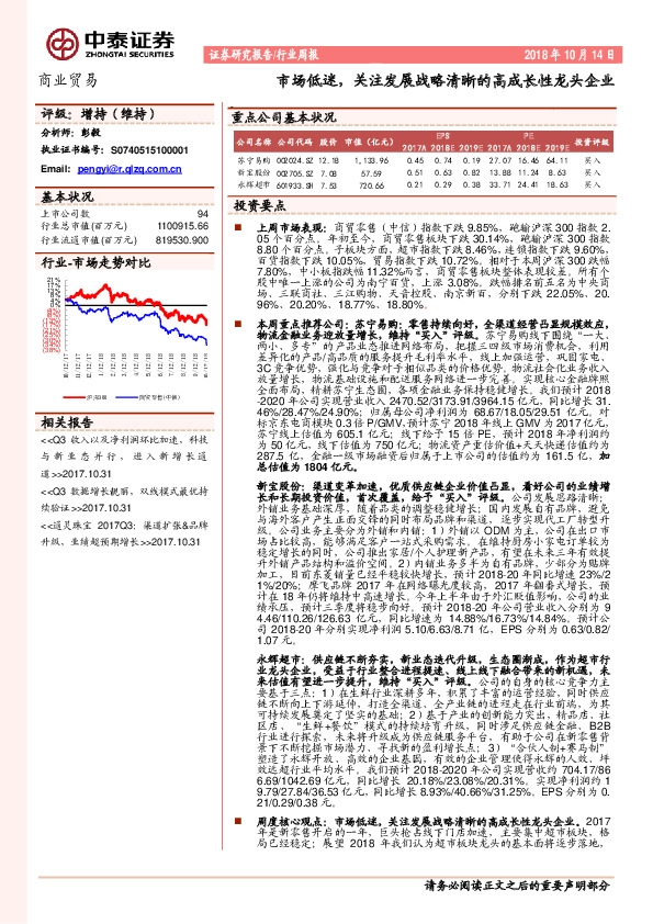 商业贸易行业周报：市场低迷，关注发展战略清晰的高成长性龙头企业
