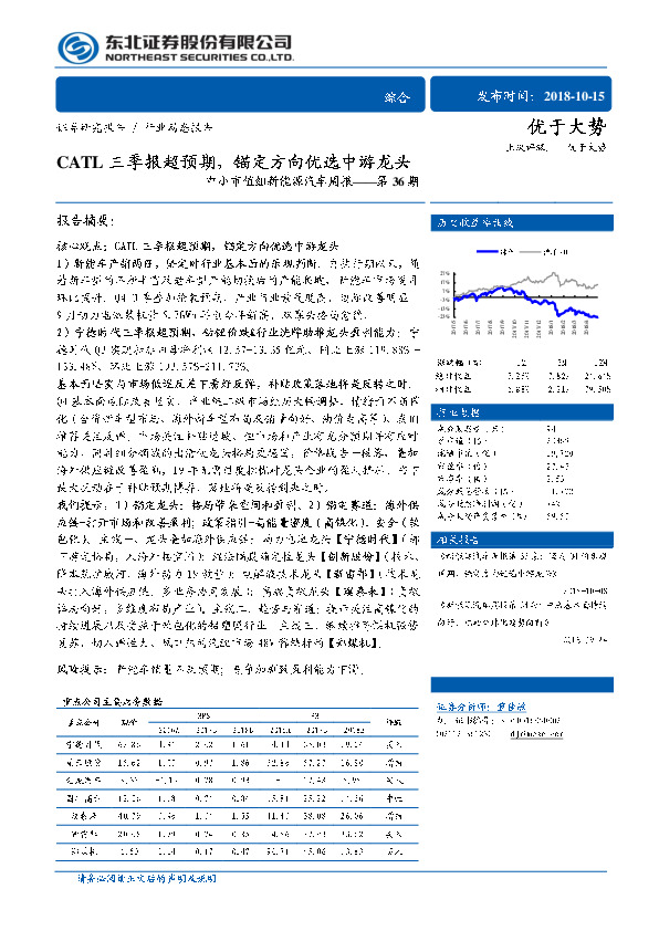 中小市值组新能源汽车周报——第36期：CATL三季报超预期，锚定方向优选中游龙头