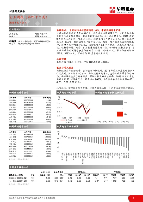 黑色金属行业周报（第四十二周）