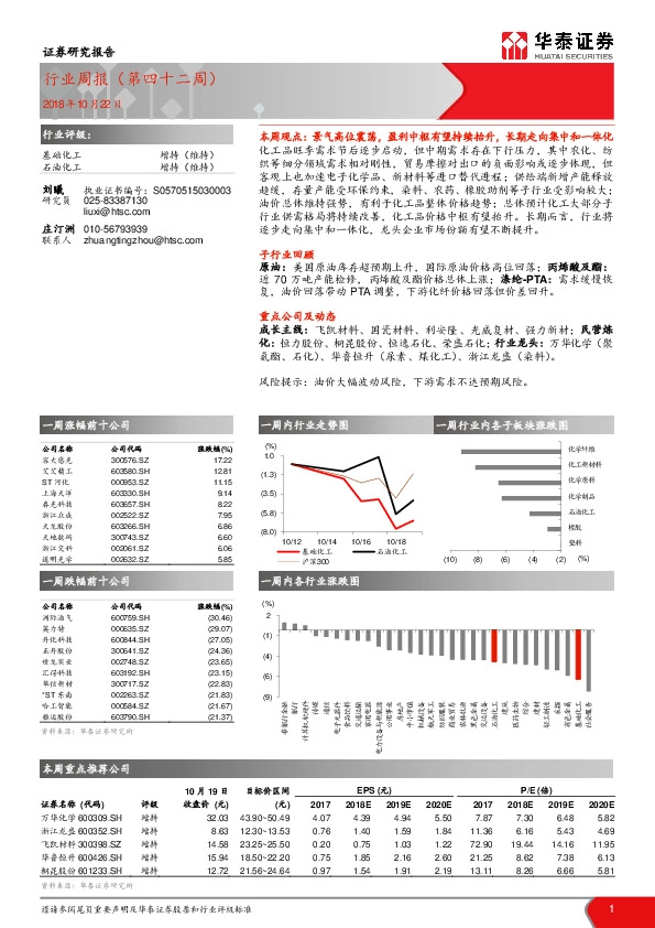 石油化工行业周报（第四十二周）