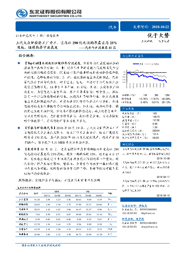 汽车行业周报第41期：上汽大众新能源工厂开工，宝马以290亿元收购华晨宝马25%股权，继续推荐宁波高发