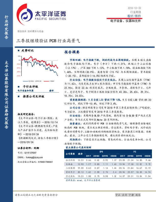 电子设备、仪器和元件行业周报：三季报继续验证PCB行业高景气