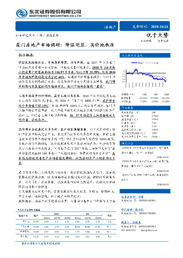 房地产行业动态报告：厦门房地产市场调研：降温明显，高价地承压
