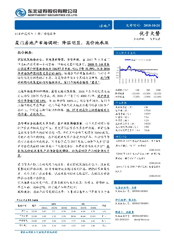 房地产行业动态报告：厦门房地产市场调研：降温明显，高价地承压