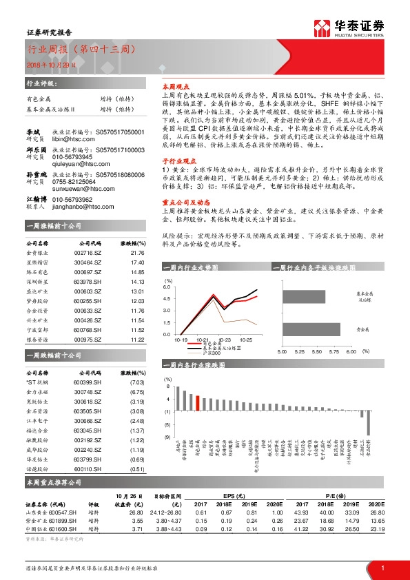 有色金属行业周报（第四十三周）