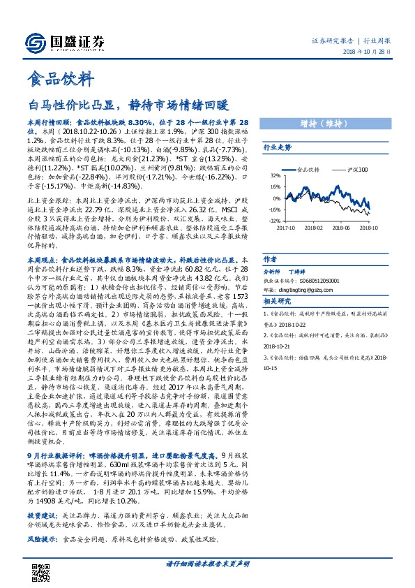 食品饮料行业周报：白马性价比凸显，静待市场情绪回暖