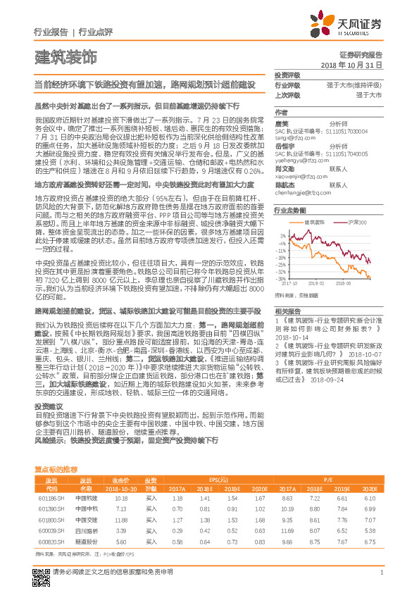 建筑装饰：当前经济环境下铁路投资有望加速，路网规划预计超前建设