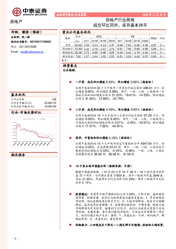 房地产行业周报：成交环比回升，库存基本持平