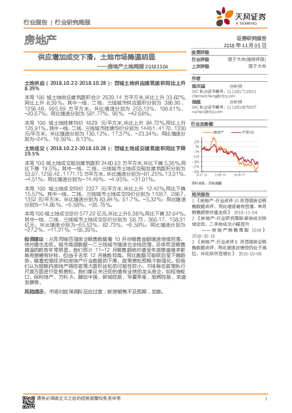 房地产土地周报：供应增加成交下滑，土地市场降温明显