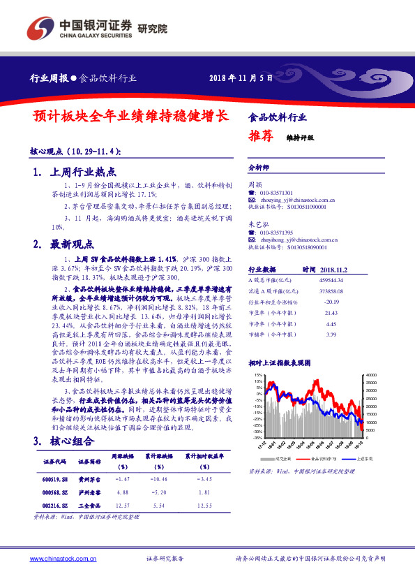 食品饮料行业周报：预计板块全年业绩维持稳健增长