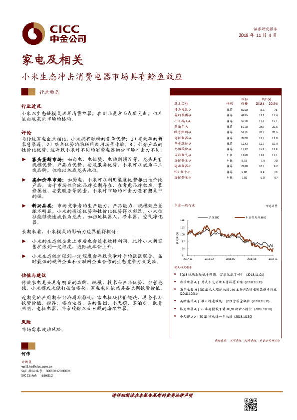 家电及相关：小米生态冲击消费电器市场具有鲶鱼效应