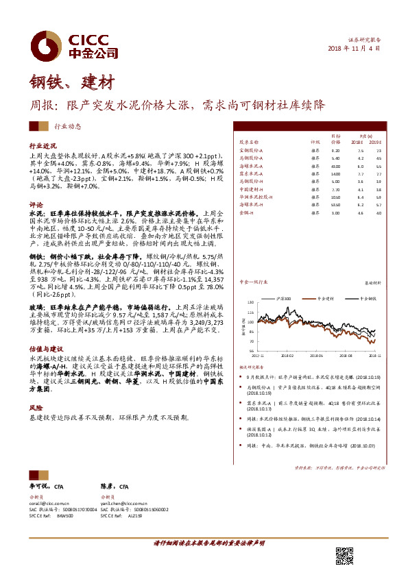 钢铁、建材行业周报：限产突发水泥价格大涨，需求尚可钢材社库续降
