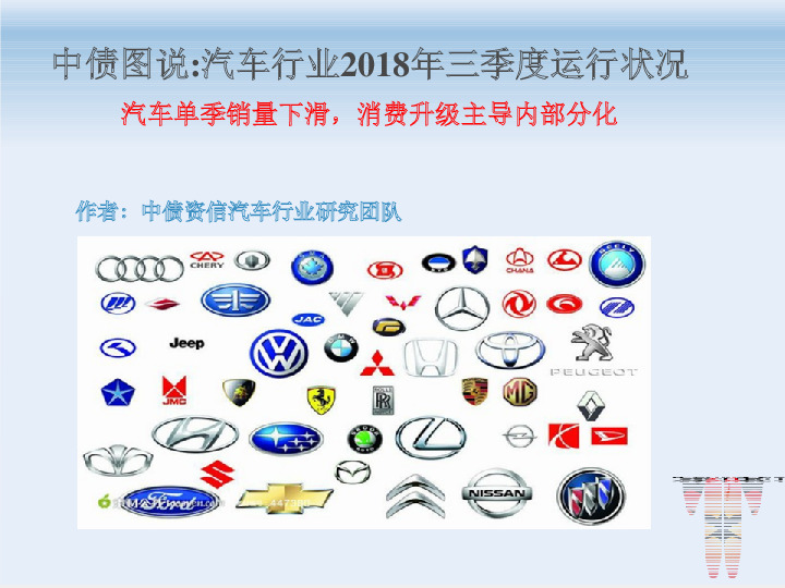 中债图说：汽车行业2018年三季度运行状况-汽车单季销量下滑，消费升级主导内部分化