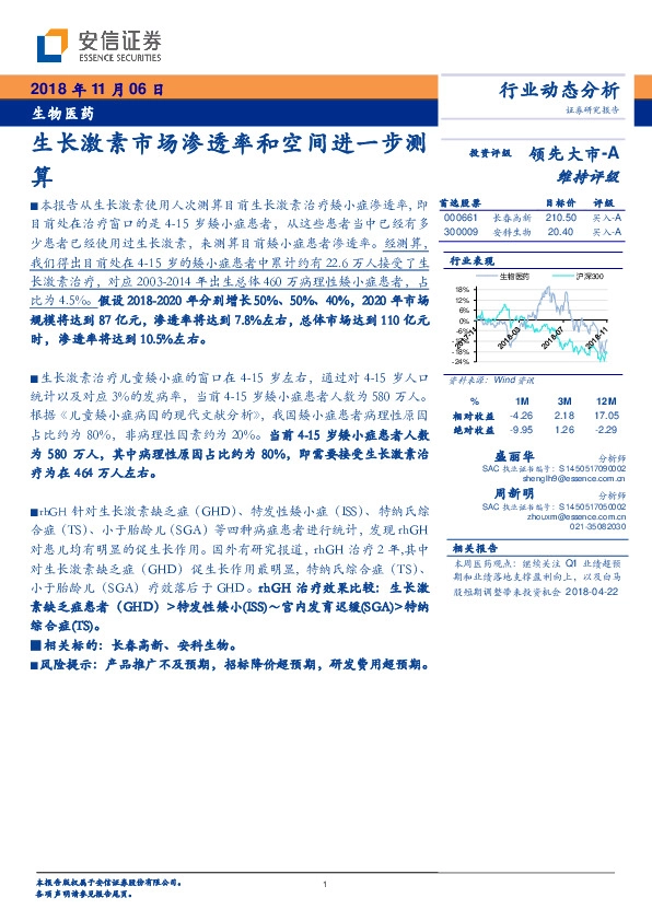 生物医药行业动态分析：生长激素市场渗透率和空间进一步测算