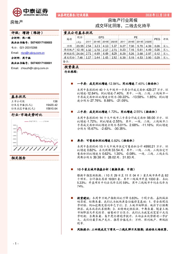 房地产行业周报：成交环比回落，二线去化持平