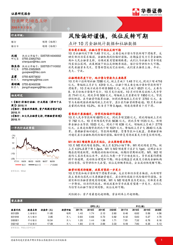 点评10月金融统计数据和社融数据：风险偏好谨慎，低位反转可期