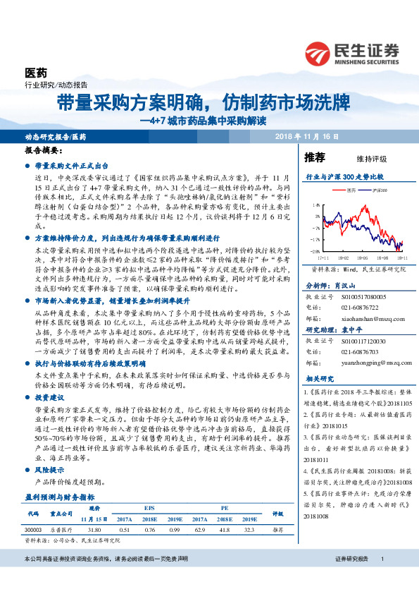 4+7城市药品集中采购解读：带量采购方案明确，仿制药市场洗牌