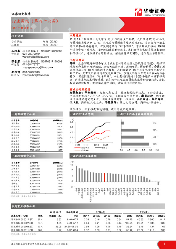 环保行业周报（第四十六周）