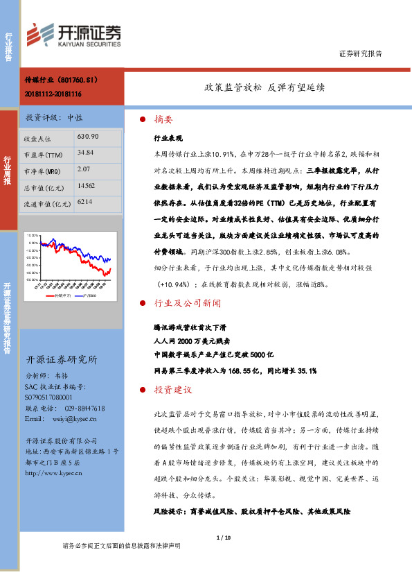 传媒行业周报：政策监管放松 反弹有望延续