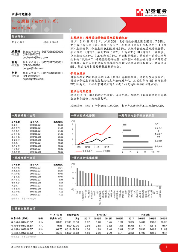 电子元器件行业周报（第四十六周）