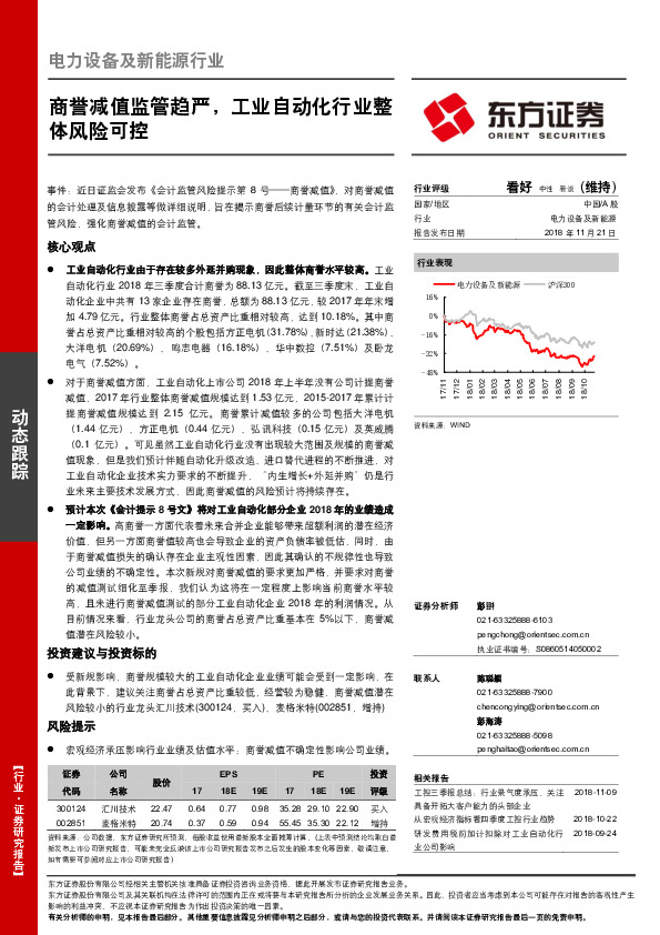 电力设备及新能源行业动态跟踪：商誉减值监管趋严，工业自动化行业整体风险可控