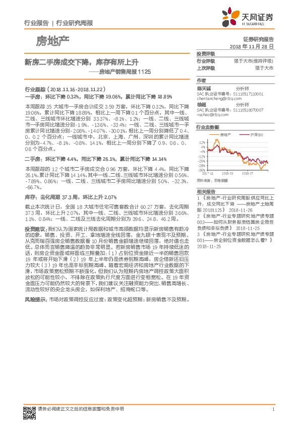 房地产销售周报：新房二手房成交下降，库存有所上升