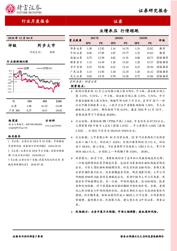 证券行业月度报告：业绩承压 行情领跑