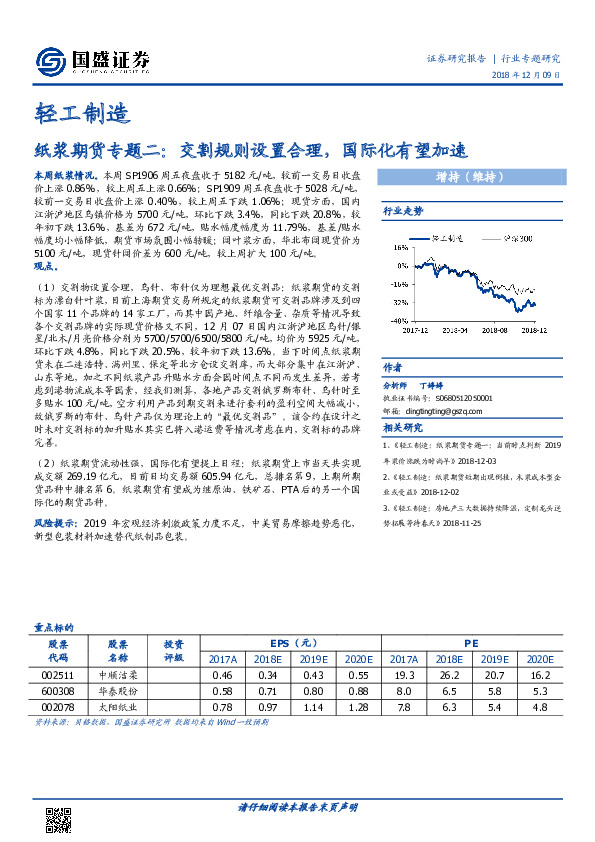 轻工制造：纸浆期货专题二：交割规则设置合理，国际化有望加速