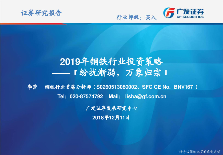 2019年钢铁行业投资策略：纷扰渐弱，万象归宗